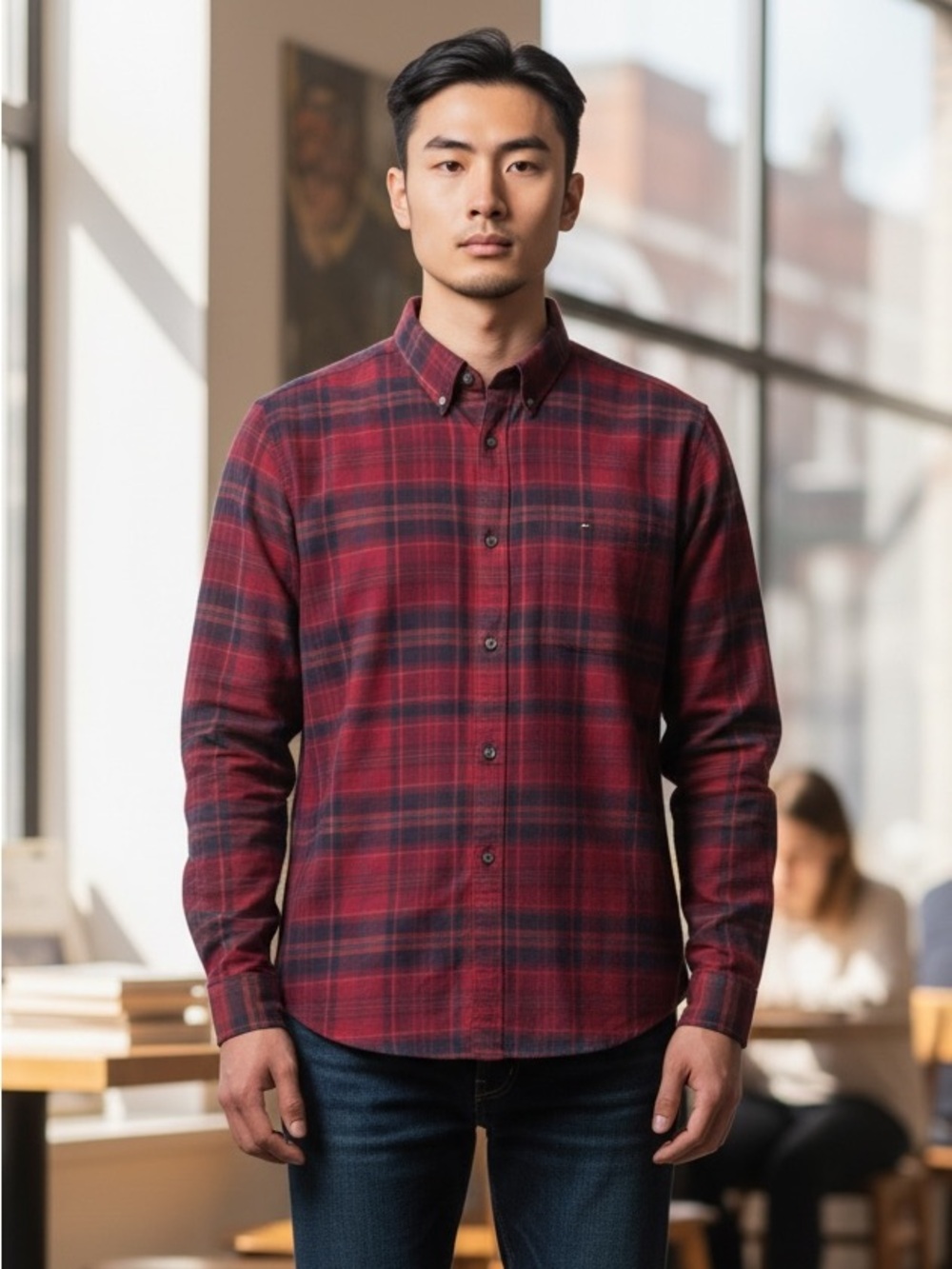 Tommy Hilfiger‎ Men's M Button Down Brushed Cotton Shirt Red Plaid NWT 9109